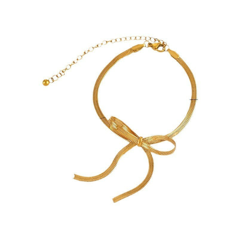 Wholesale Bow Titanium Steel Ribbon Earrings Bracelet Necklaces ACC-NE-Qiyun001