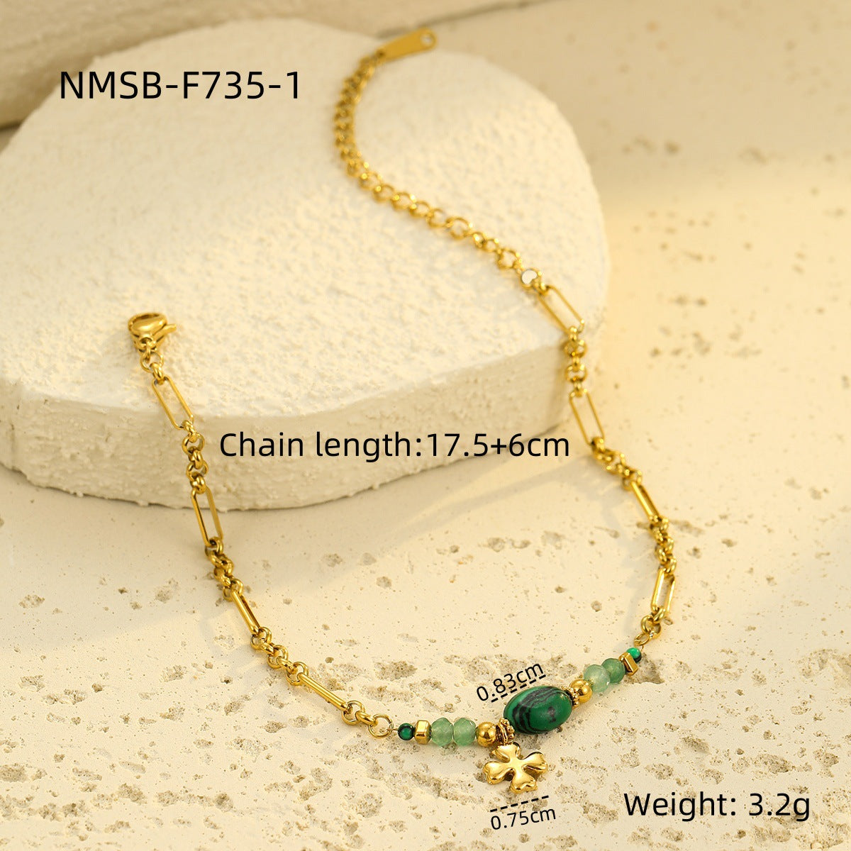 Wholesale  Stainless Steel Mineral Blue Gemstone Four-Leaf Clover Pendant Bracelet