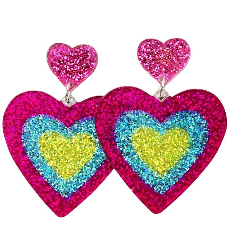 Wholesale 2pairs/pack Fluorescent Glitter Heart-shaped Acrylic Earrings ACC-ES-HY123
