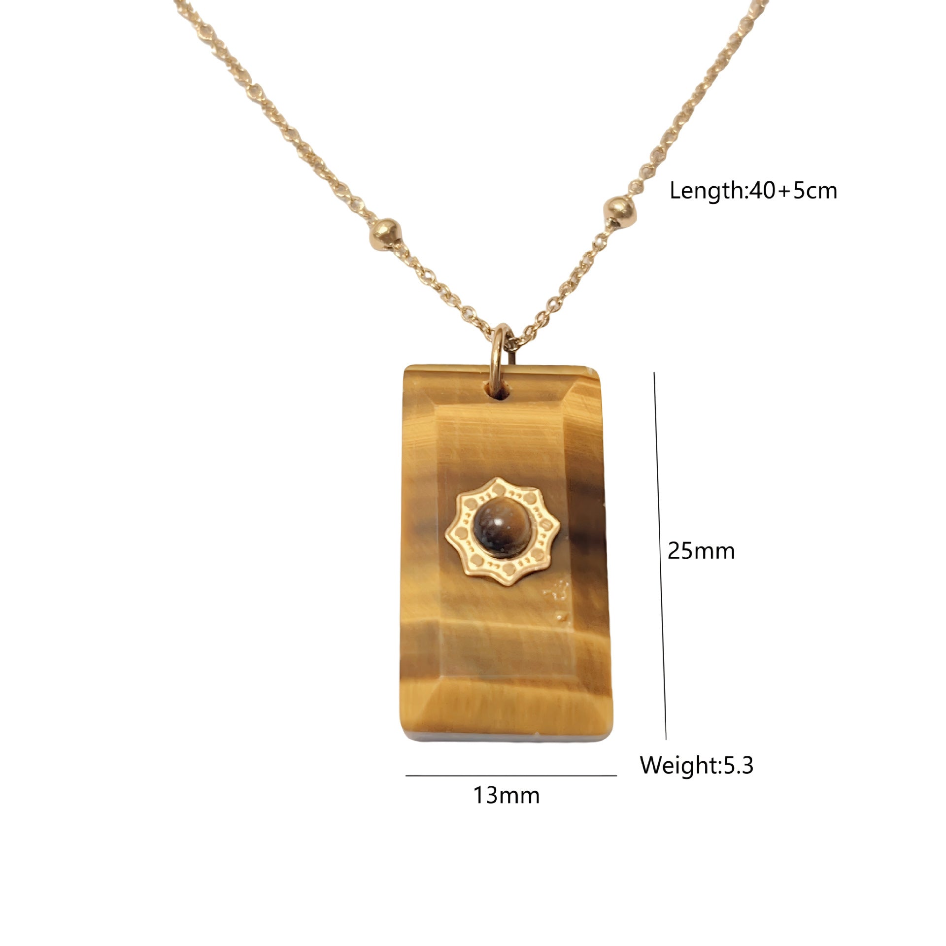 Wholesale  Yellow Tiger Stone Pendant Necklace Natural Stone Stainless Steel Jewelry