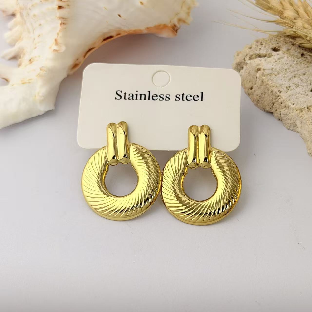 Wholesale Geometric Pleated Earrings 304 Stainless Steel Fashion Jewelry for Women