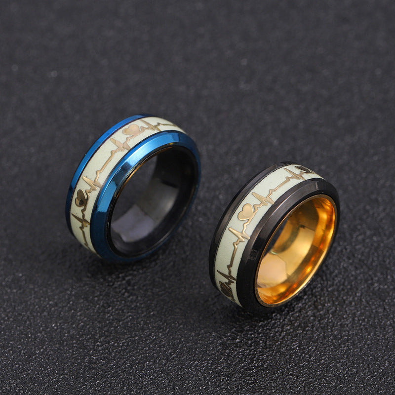 Wholesale Rotatable Stainless Steel Luminous Electrocardiogram Luminous Ring ACC-RS-ZhongQi006