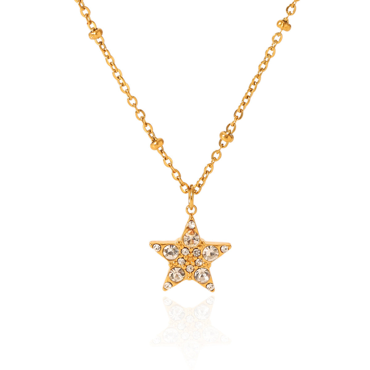 Wholesale Stainless Steel 18K Gold Drops Four-leaf Clover Moon Five-pointed Star Diamond Pendant Necklace