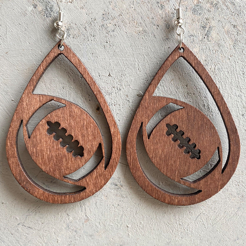 Wholesale 3pcs Wooden Rugby Earrings