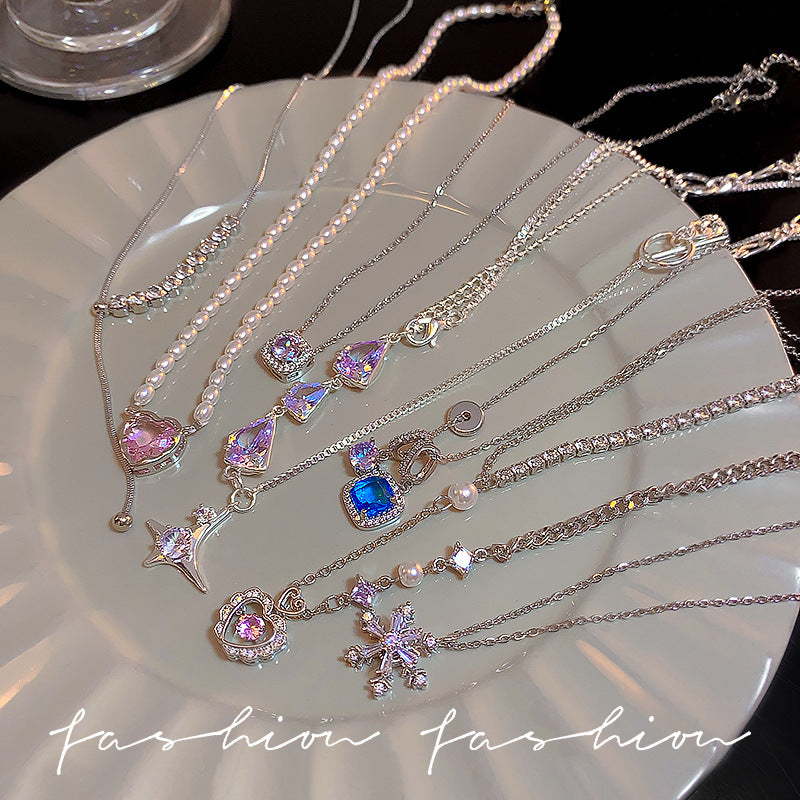 Wholesale Light Luxury Titanium Steel   Colorful Zircon Heart Necklace