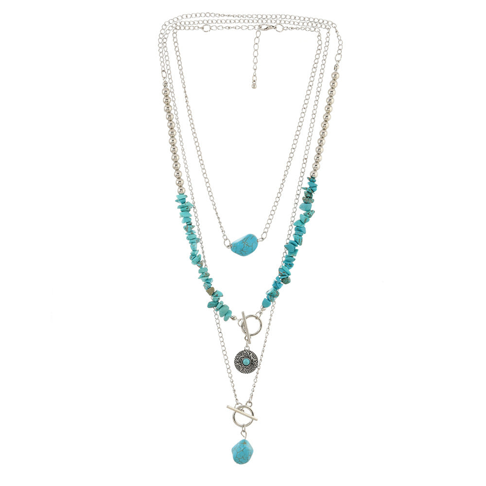 Wholesale Retro Imitation Turquoise Bull Head Beaded Necklace Western Cowboy Style Jewelry Accessory