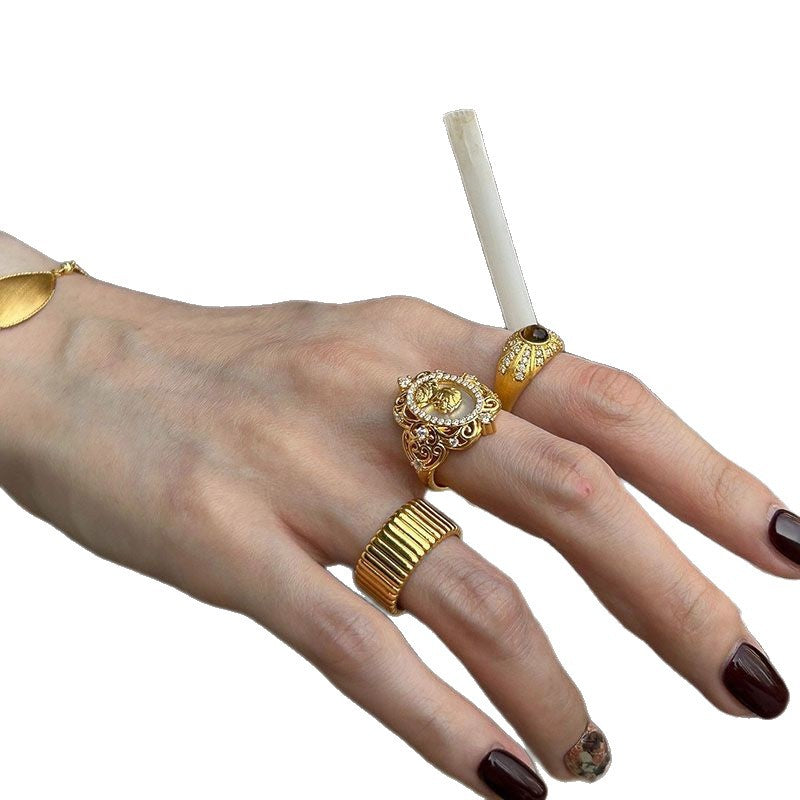 Wholesale Tiger Eye Oil Painting Palace Style Stacking Ring – Boutique Resale Fashion Accessory
