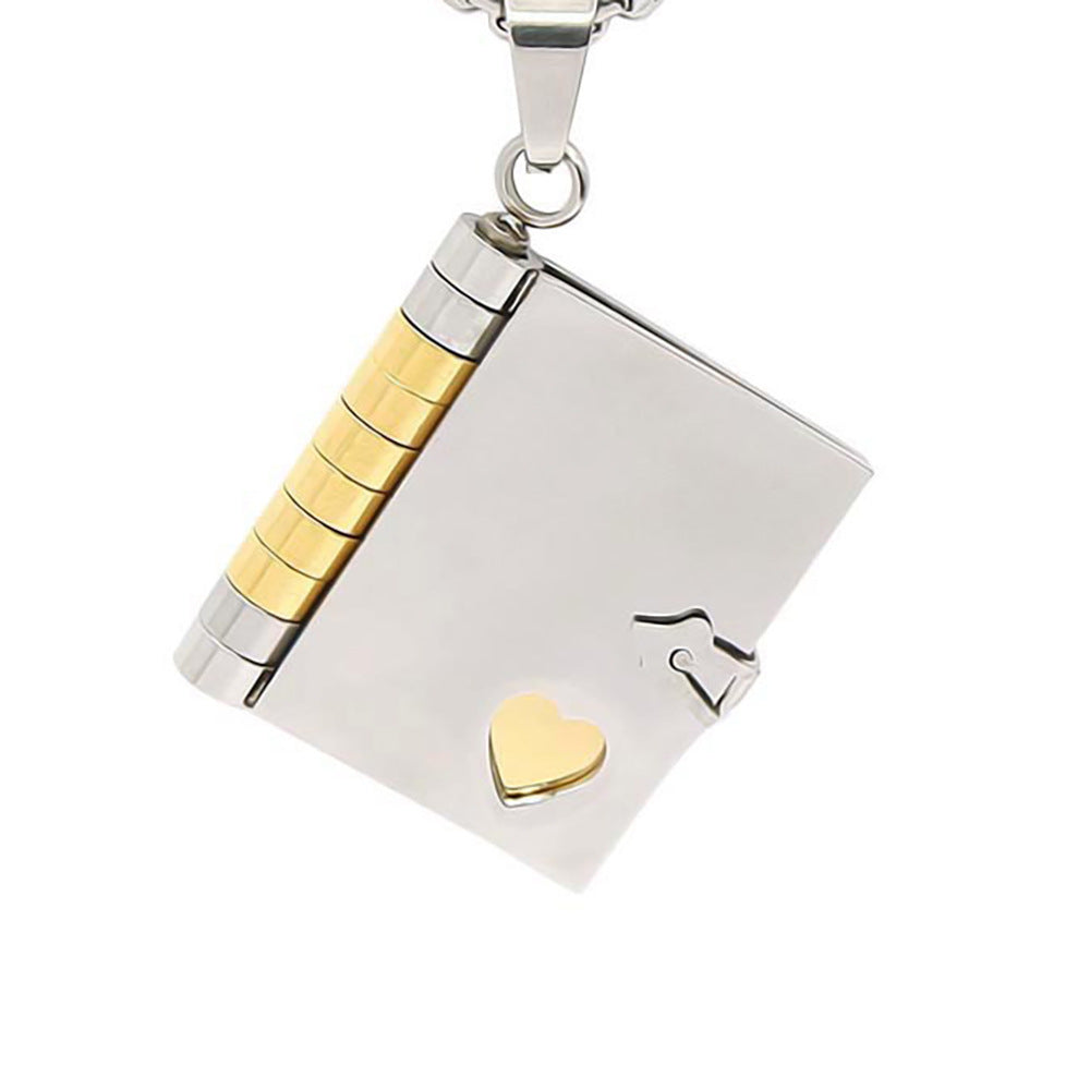 Wholesale Titanium Steel Heart Opening and Closing Wordless Book Sweater Chain Necklace ACC-NE-JP004