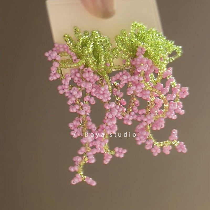 Wholesale Small Flower Tassel Beaded Earrings