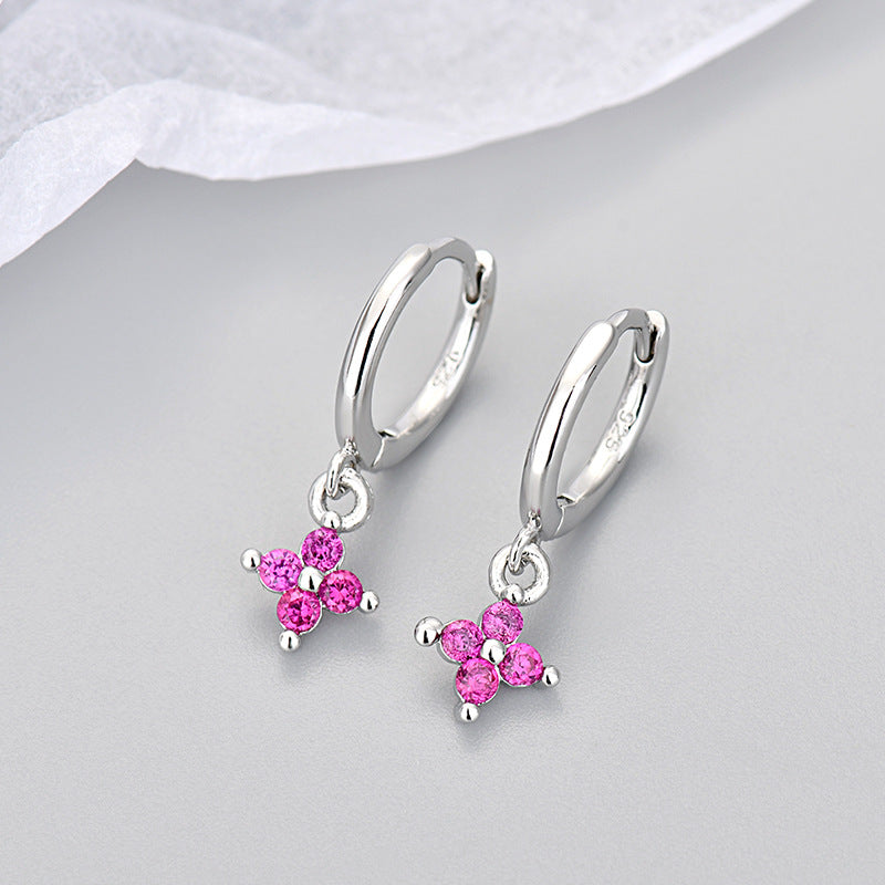 Wholesale  diamond four-leaf flower earrings  geometric flower earrings