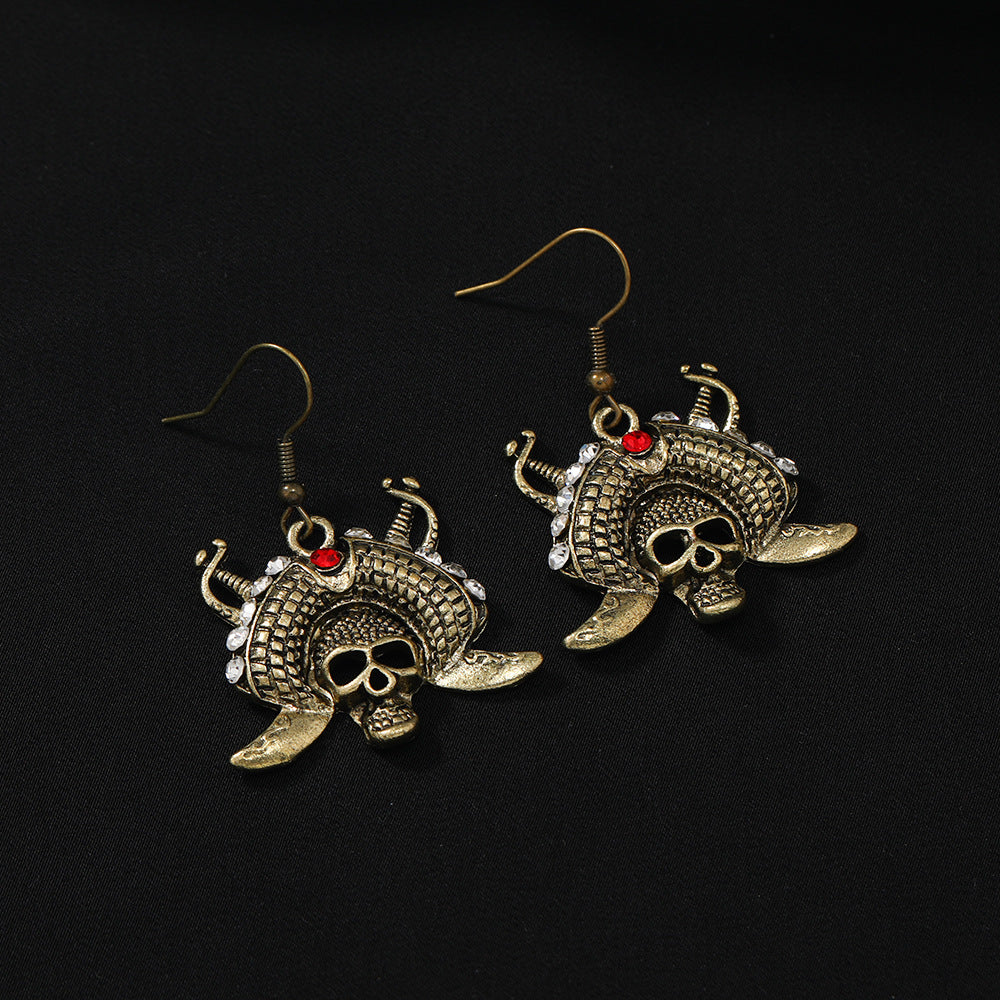Wholesale Alloy Ancient Silver Skull Pirate Earrings  Fashion Accessory
