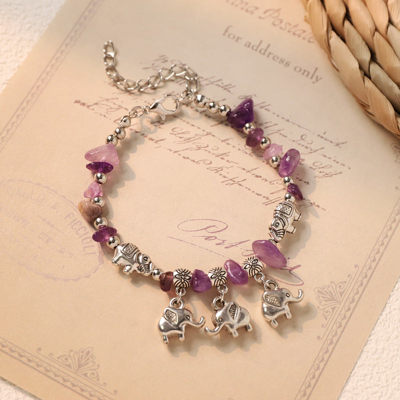 Wholesale Vintage Ethnic Mori Bracelet Niche Design Artistic Silver Amethyst Butterfly Bracelet Women' s New Chinese Accessories