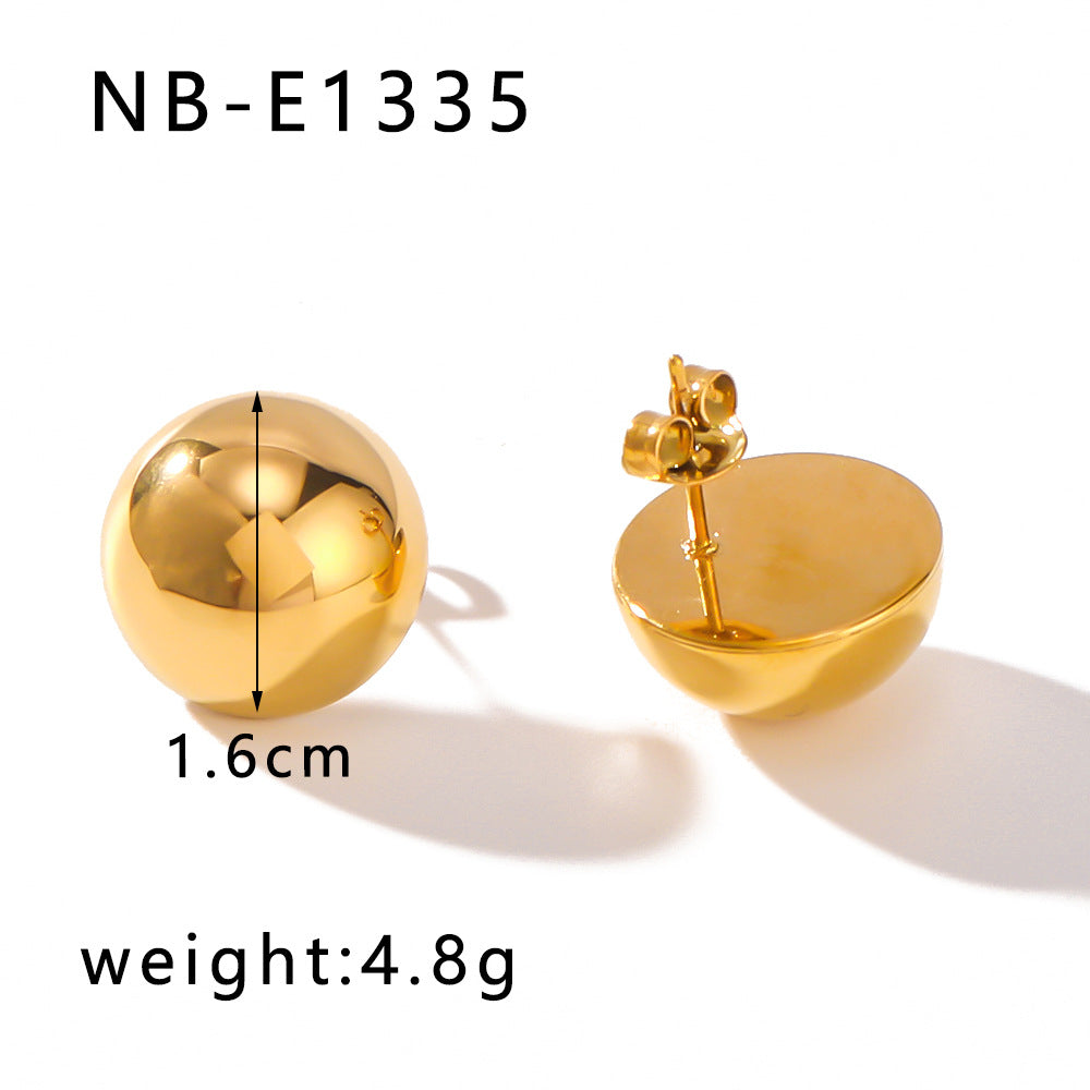 Wholesale  hemispherical smooth simple stainless steel 18K gold plated vintage earrings