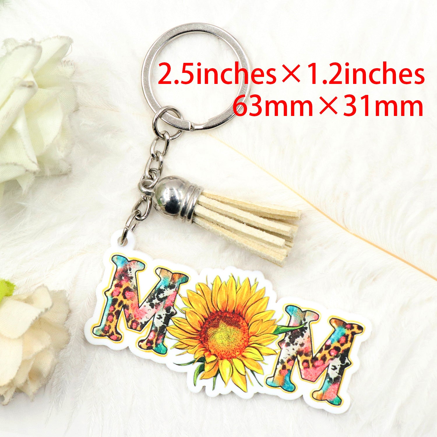 Wholesale 2024 Mother's Day Gift MOM Sunflower Western Style Acrylic Keychain Creative Keychain ACC-KC-XiaoYan007