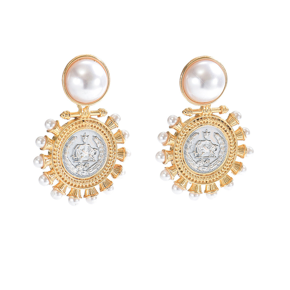 Wholesale Vintage Geometric Faux Pearl Earrings Zinc Alloy Electroplated Fashion Accessory