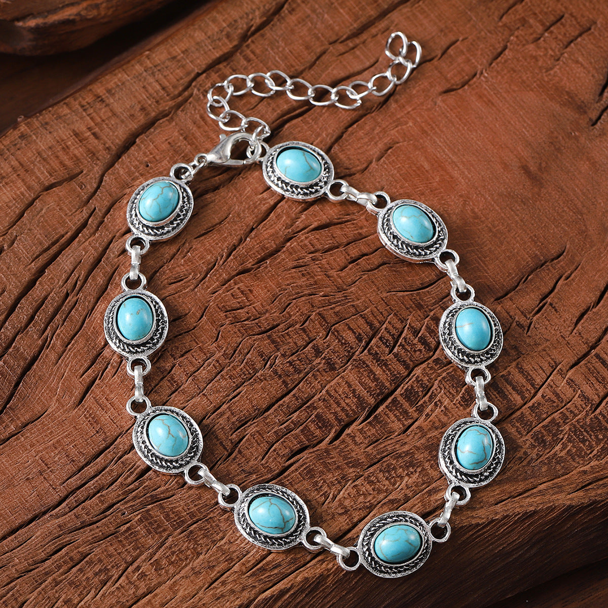 Wholesale Electroplated Zinc Alloy Turquoise Inlay Retro Bohemian Bracelet for Women Everyday Jewelry Accessory