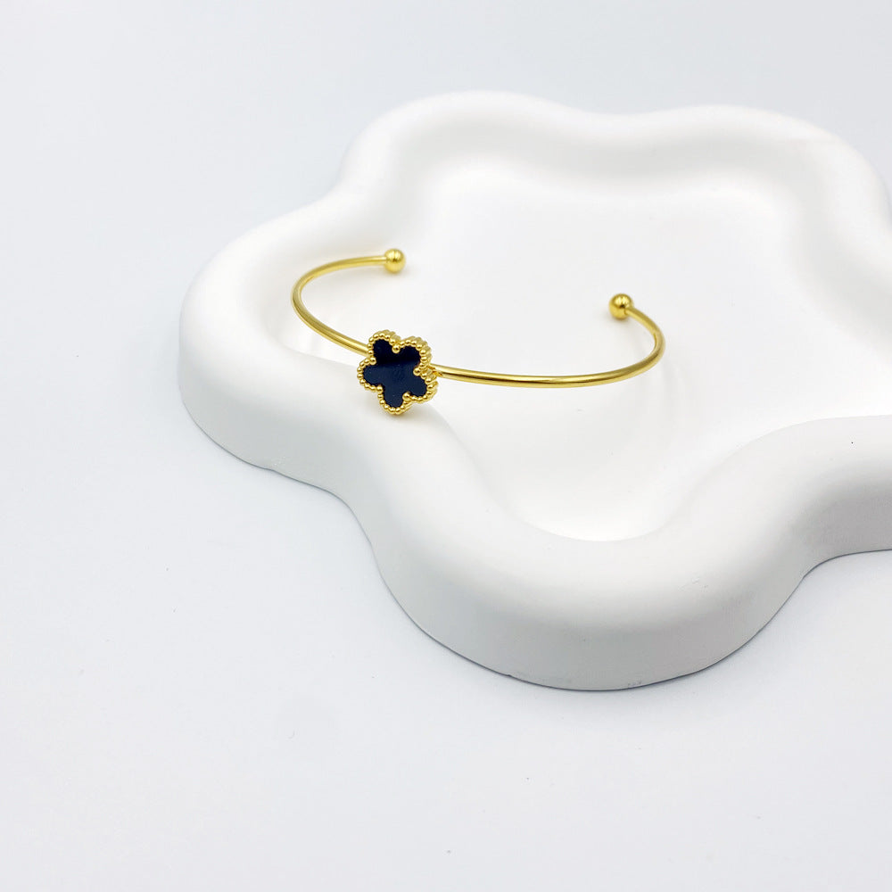 Wholesale 13mm Five Leaf Plum Blossom Titanium Steel Bracelet ACC-BT-QianHui009