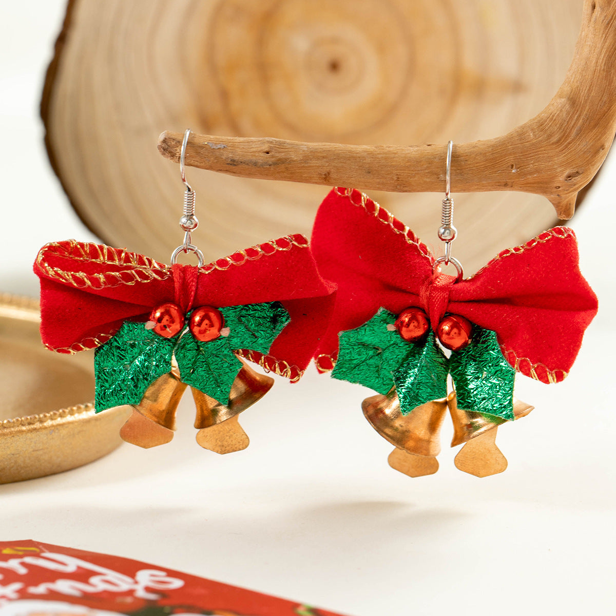 Wholesale Christmas tree bow color wreath earrings