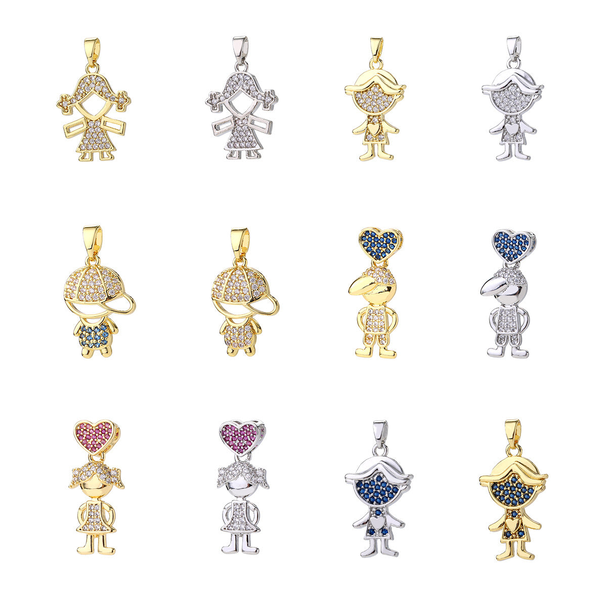 Wholesale Cute Love Heart Girl Pendant Gold Plated Brass Zircon Chic Necklace Accessory For Women