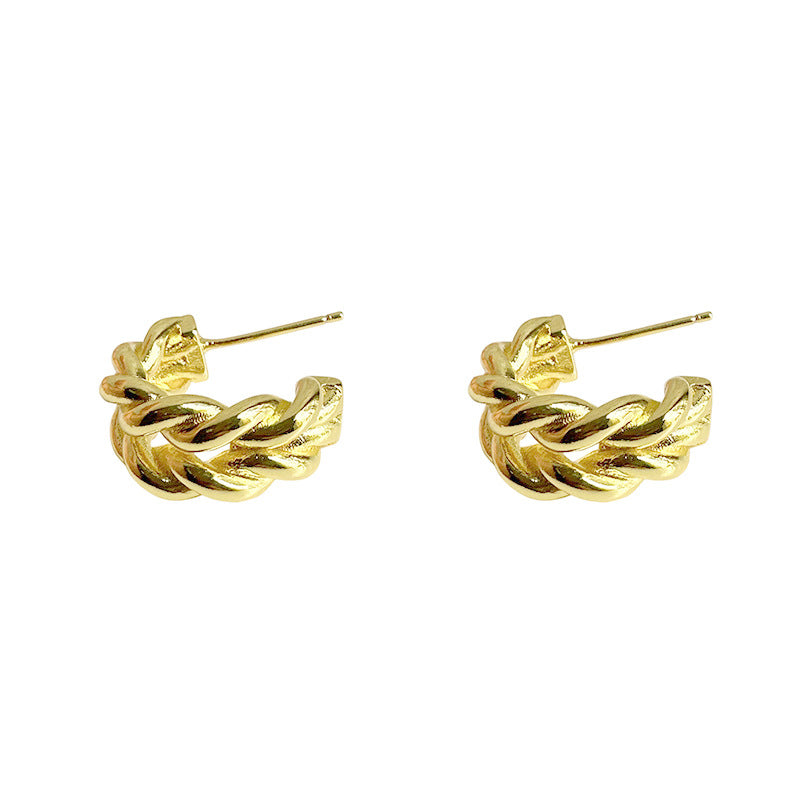 Wholesale Double Layer Braided C Ring Earrings Light Luxury Style Simple Versatile Everyday Jewelry Accessory
