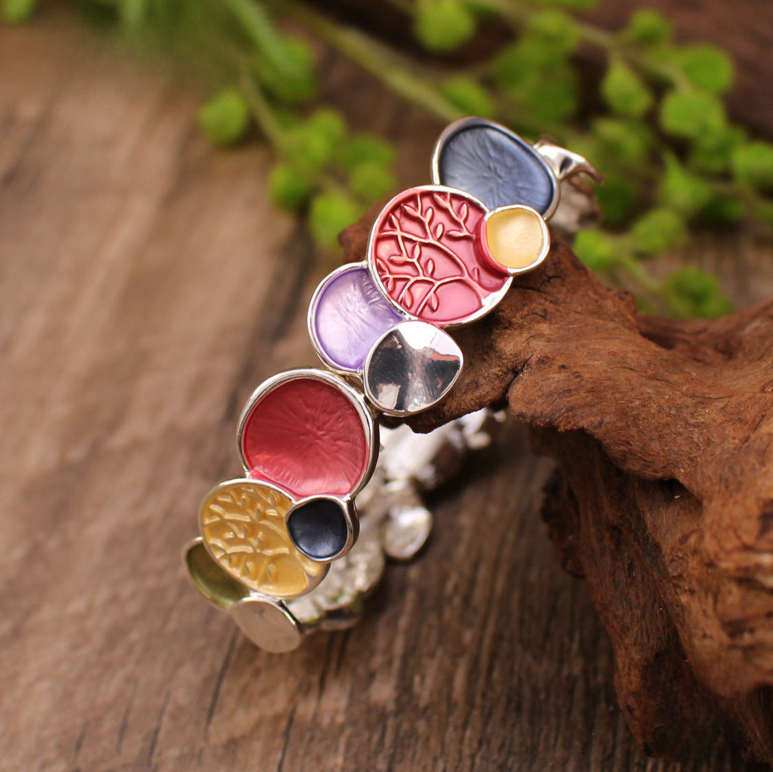 Wholesale  fortune tree round environmental protection alloy elastic bracelet