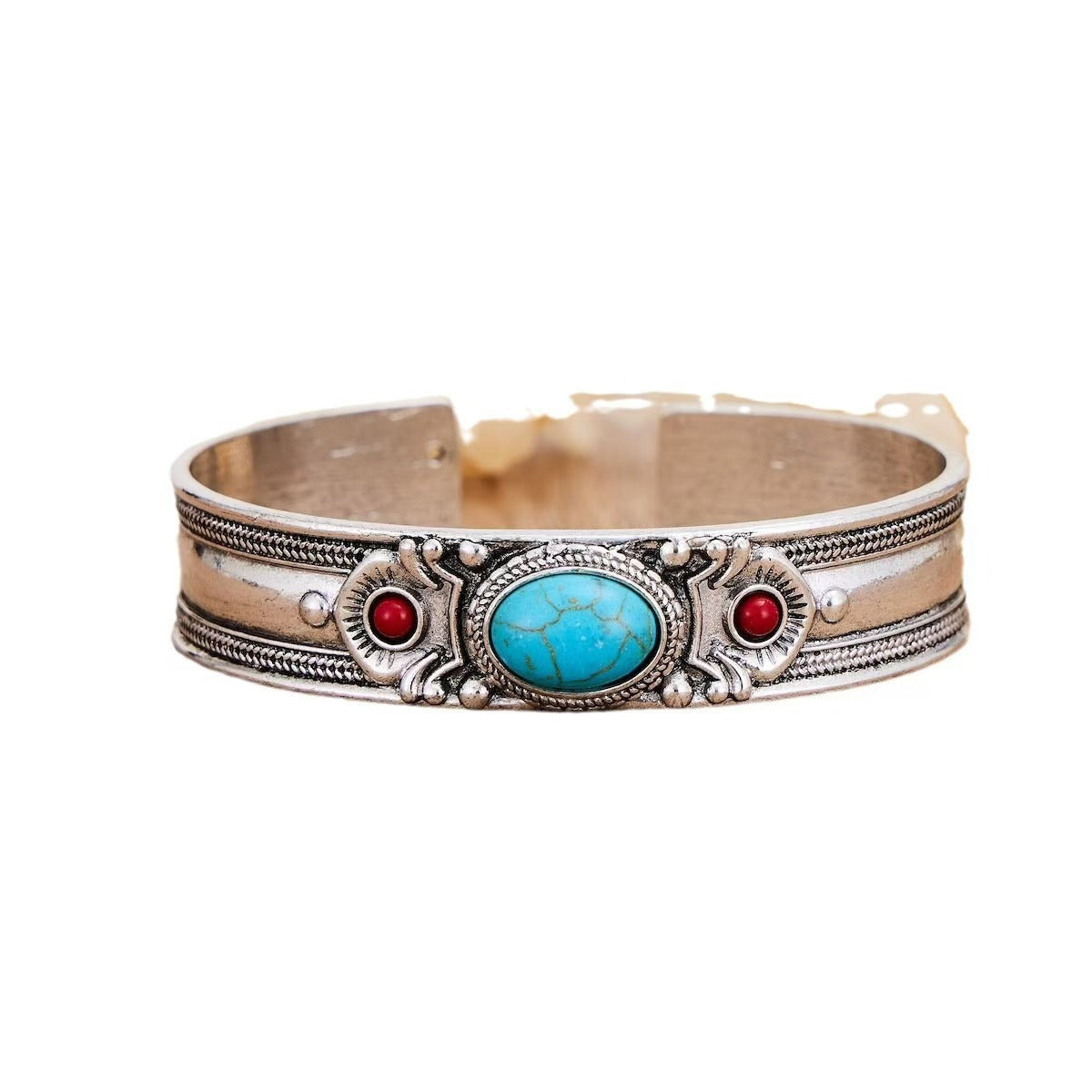 Wholesale Vintage Inlaid Turquoise Adjustable Opening Bracelet Gift Boutique Resale