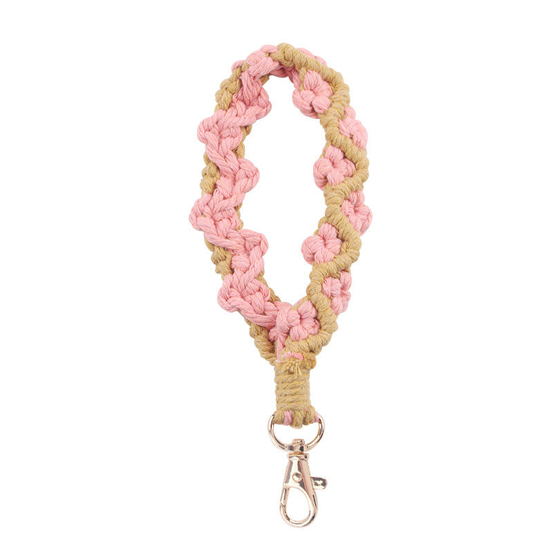 Wholesale Handmade Woven Daisy Cotton Rope Lanyard Keychain ACC-KC-GuangTian078