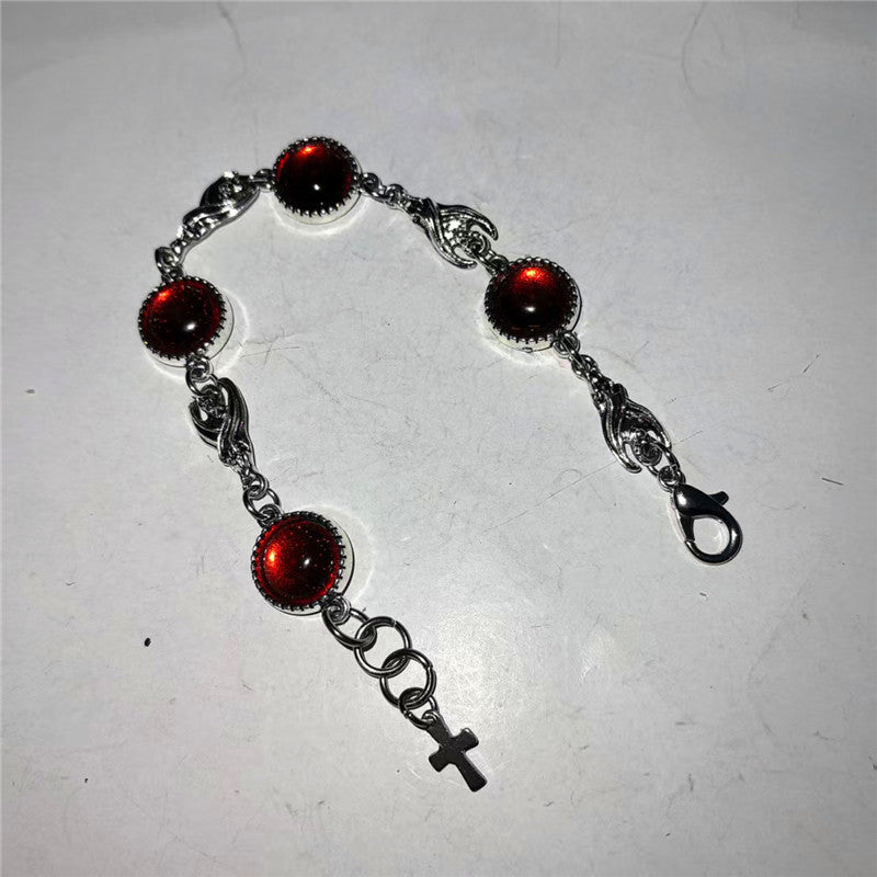 Wholesale Stainless Steel Gothic Bat Bracelet with Blood Red Glass Inlay,  Fashion Accessory for Men and Women