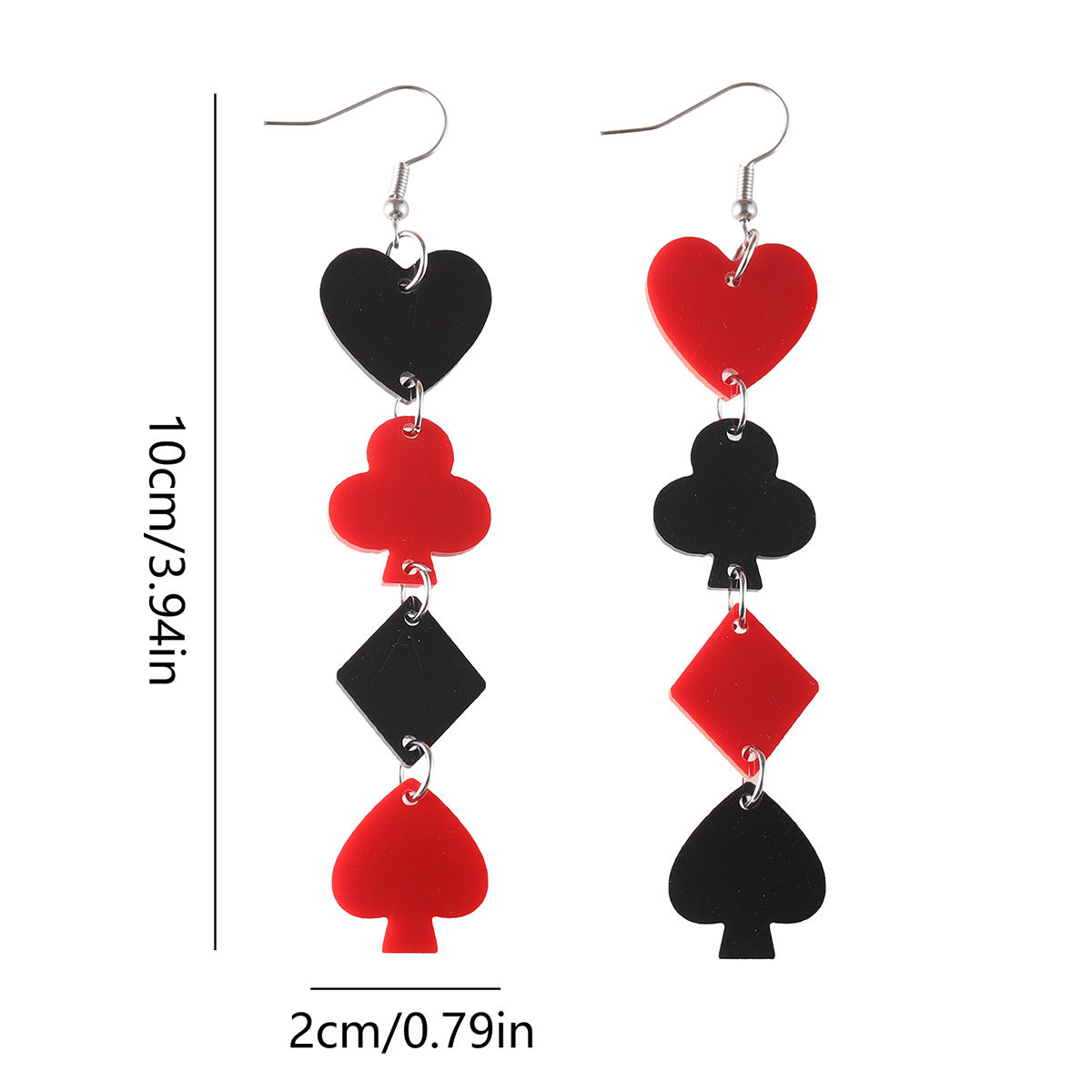 Wholesale  Long Tassel Y2K Poker Card Color Love Plum Blossom Square Spades Acrylic Earrings
