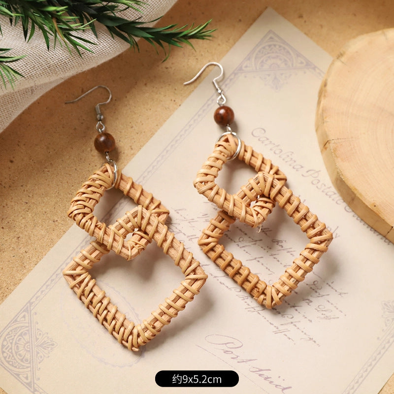 Wholesale Handmade Rattan Woven Bohemian Earrings