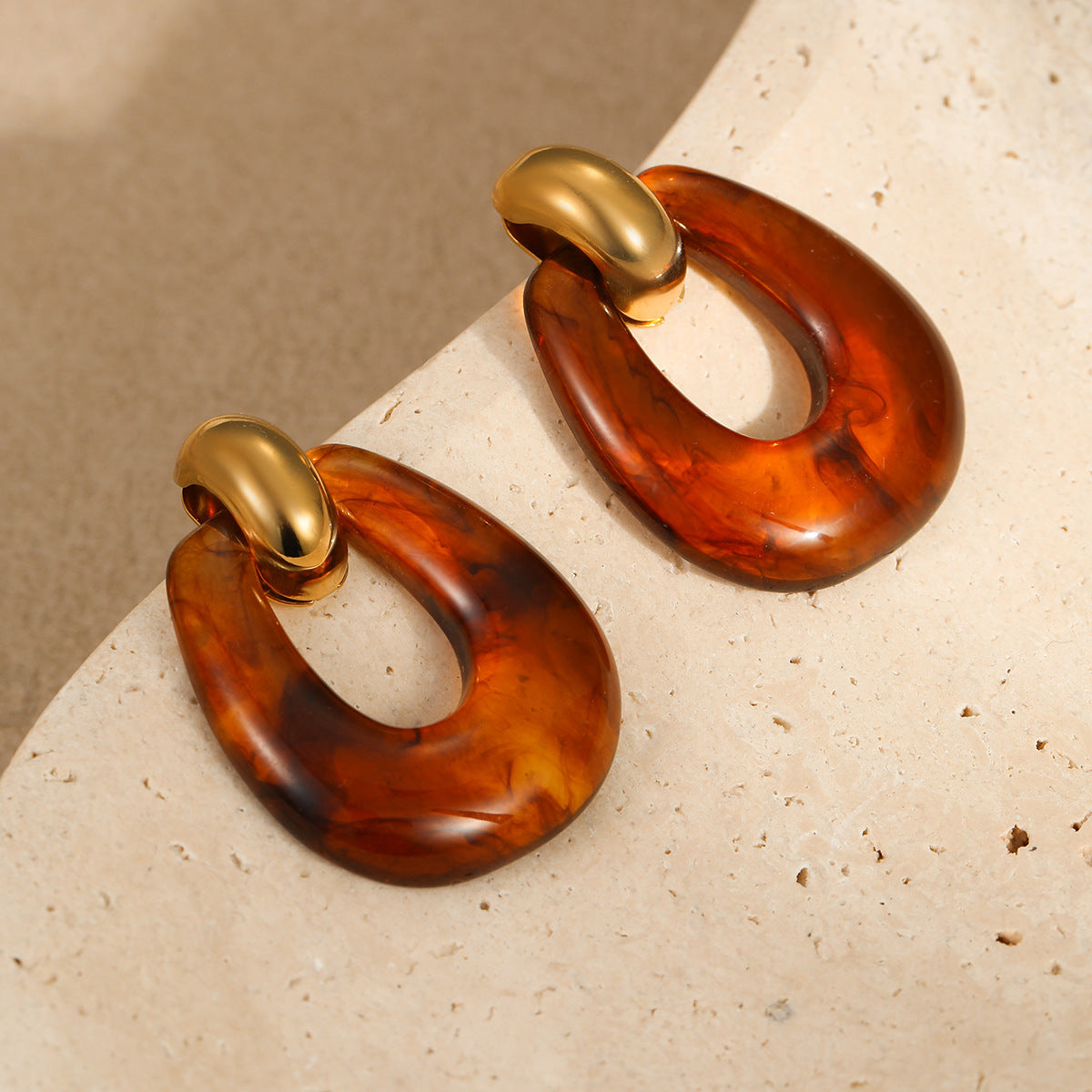 Wholesale  Retro Stainless Steel Earrings Irregular Resin Geometric Design  Earrings