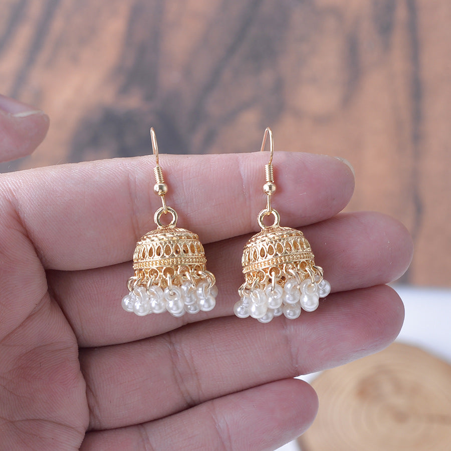 Wholesale Retro Indian Classic Tassel Small Bead Pendant Earrings