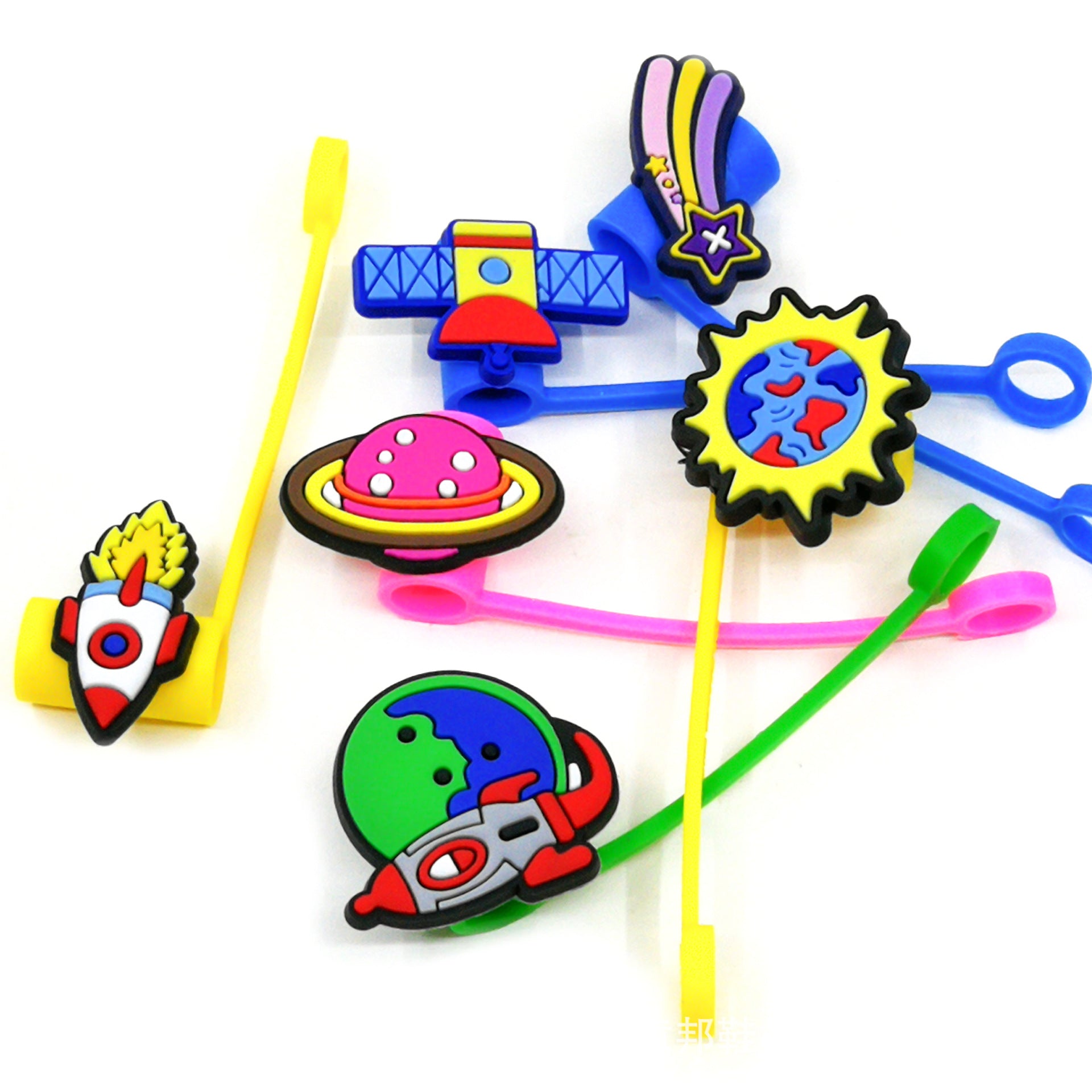 Wholesale 10PCS 7-8mm Space Transportation Vehicles with Silicone Straw Tube Cap Straw Decorations