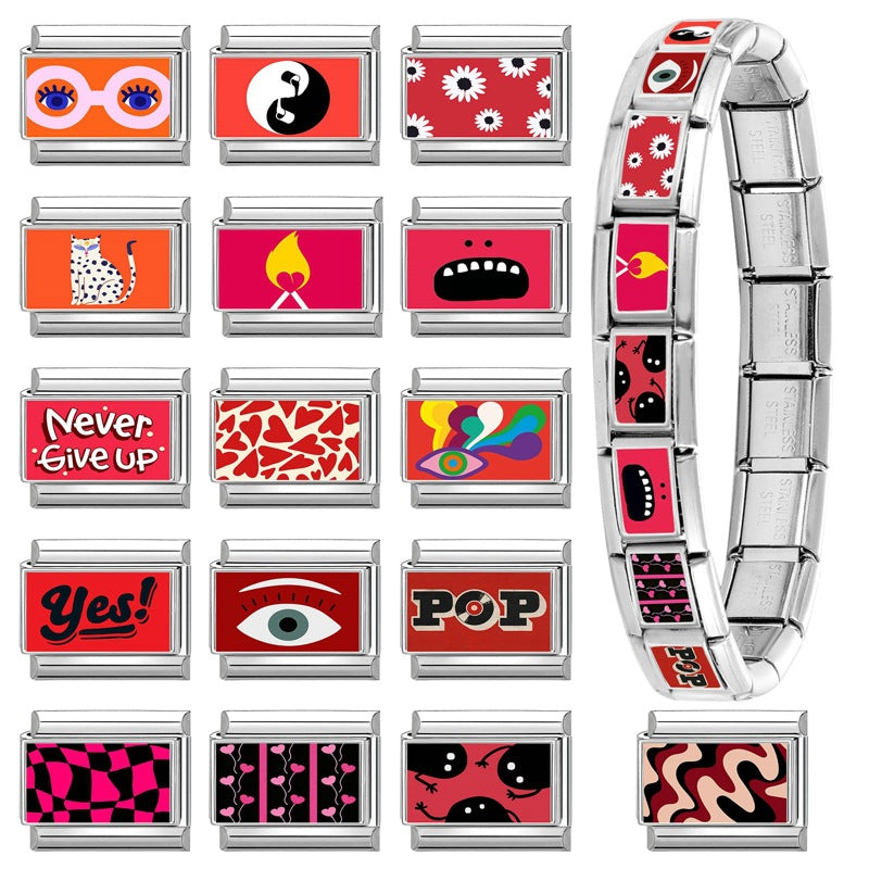 Wholesale 9mm Italian Charm Starter Bracelets DIY Red Evil Eye Stainless Steel Composable Bracelet