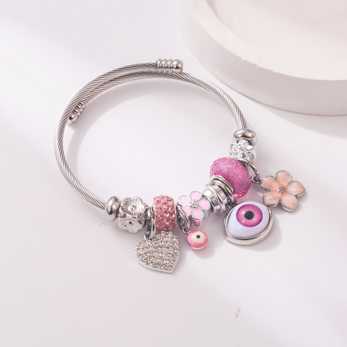 Wholesale Zircon Evil Eye Heart Flower Charm Bracelet For Women Trendy Fashion Accessory Boutique Resale Jewelry Gift