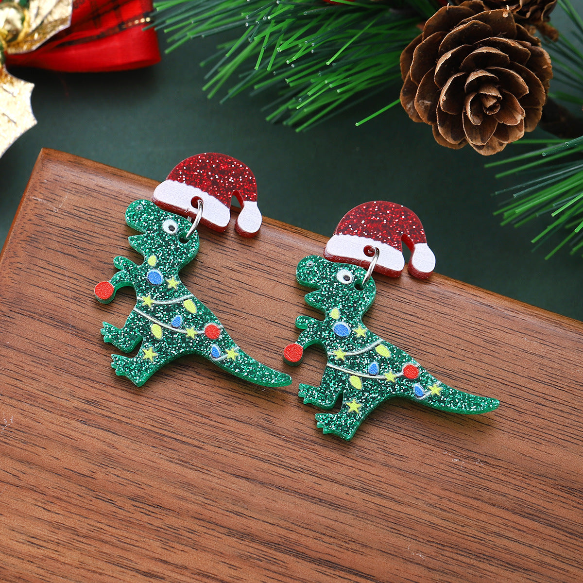 Wholesale  Christmas Hat Lantern Dinosaur Sequins Pendant Earrings