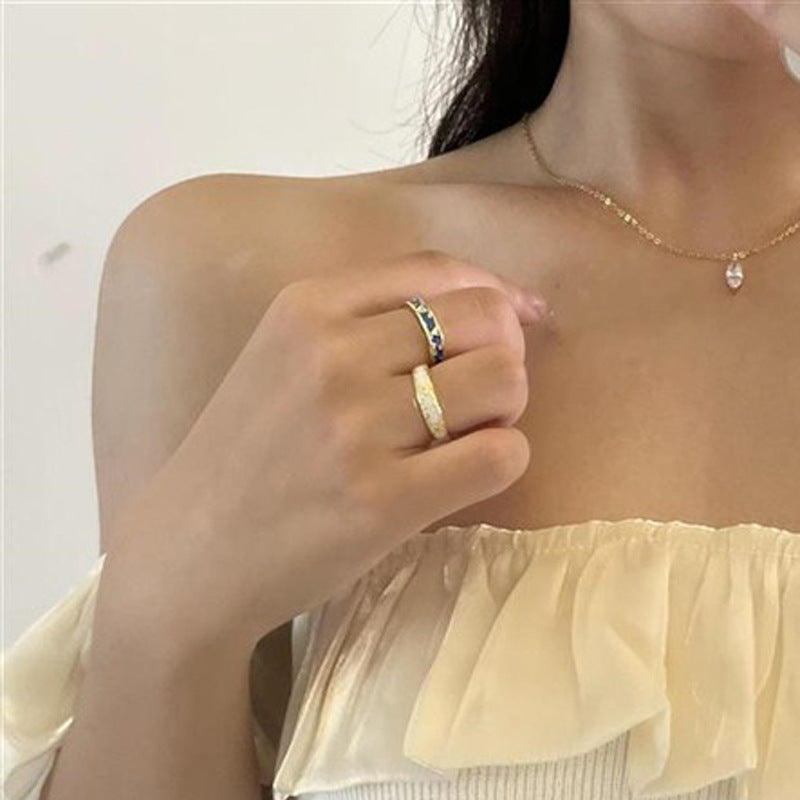 Wholesale  Enamel Star Blue Open Ring Light Luxury Personalized Ring