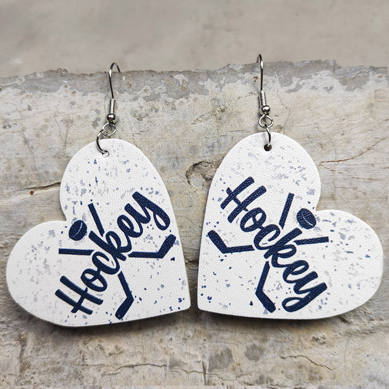 Wholesale Heart Shaped Sports Leather Earrings Baseball Football Soccer Hockey Tennis Jewelry Accessory Gift Boutique Resale