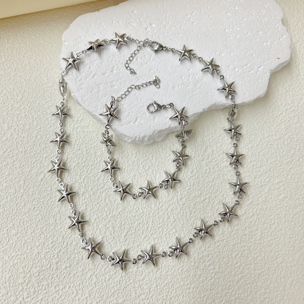 Wholesale  three-dimensional hollow stars love cross snowflake four-leaf clover necklace bracelet