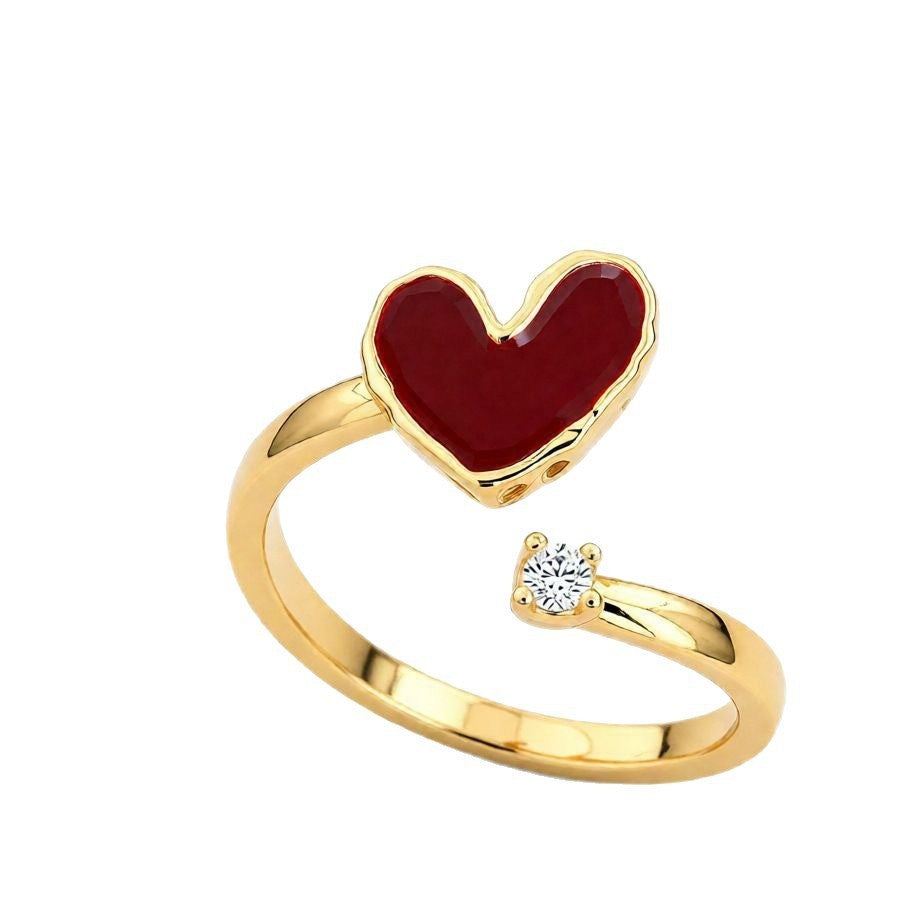Wholesale Retro Style Women S Rhinestone Dripping Oil Heart Open Ring Chic Jewelry Accessory For Everyday Wear