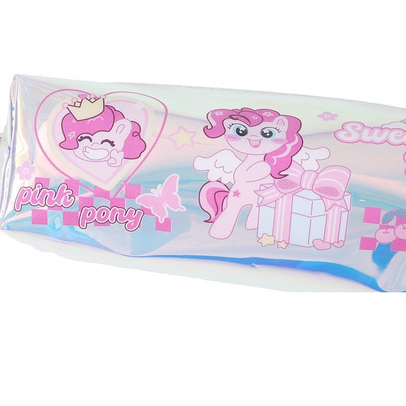 Wholesale Back to School Stationery Bag Cool Pony Cartoon Transparent Laser Cute Trendy Pencil Bag