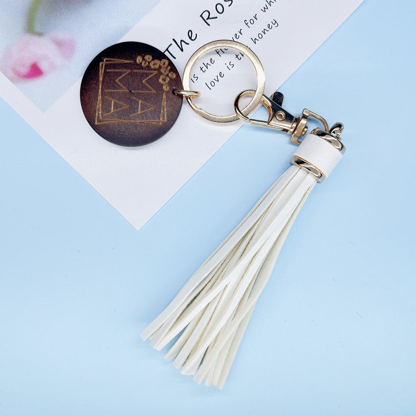 Wholesale Wooden MOM Mother's Day Tassel Creative Keychain