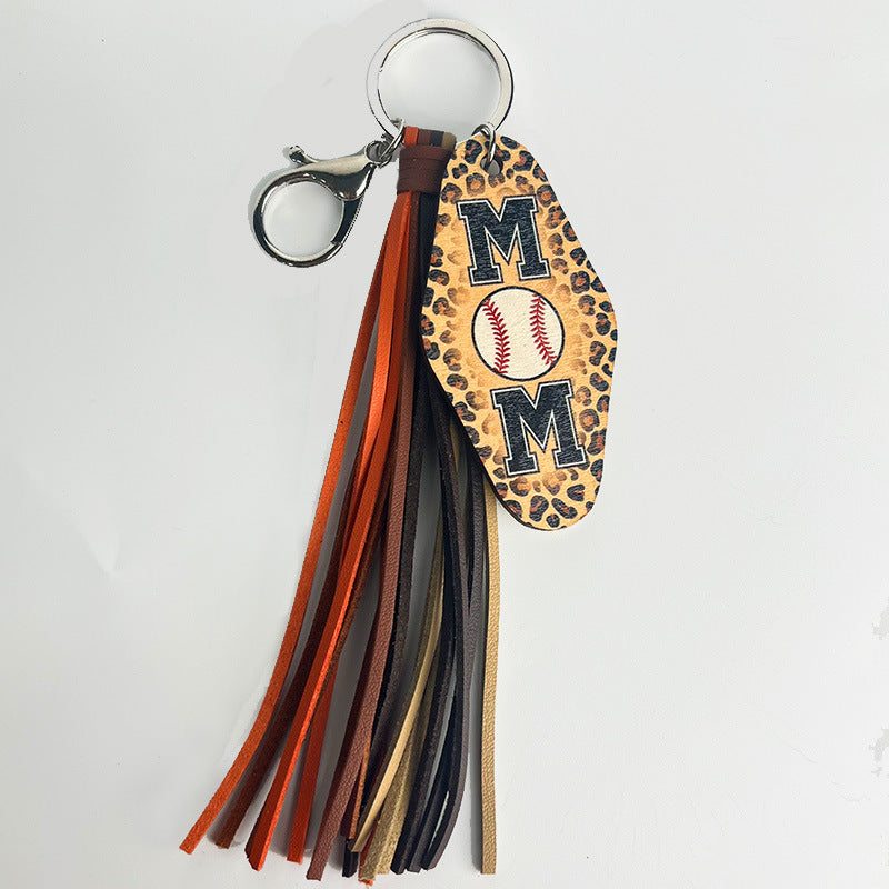 Wholesale 2 Pcs/pack Mother's Day Gift Leopard Print Sports Baseball Football MOM Western Style Tassel Keychain Lanyard Keychain ACC-KC-HY021