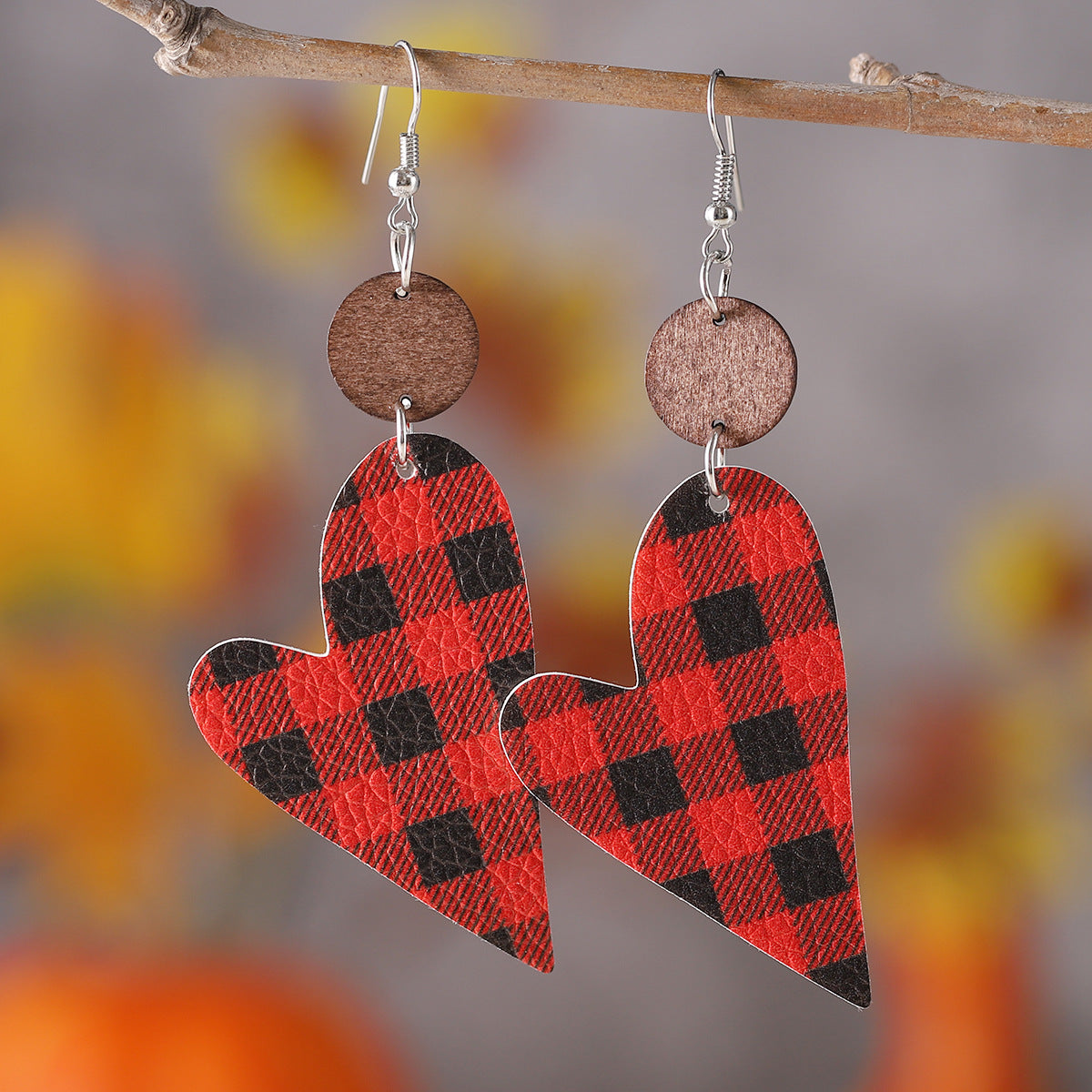 Wholesale Valentine' s Day Plaid Love Pieces  Pendant Earrings