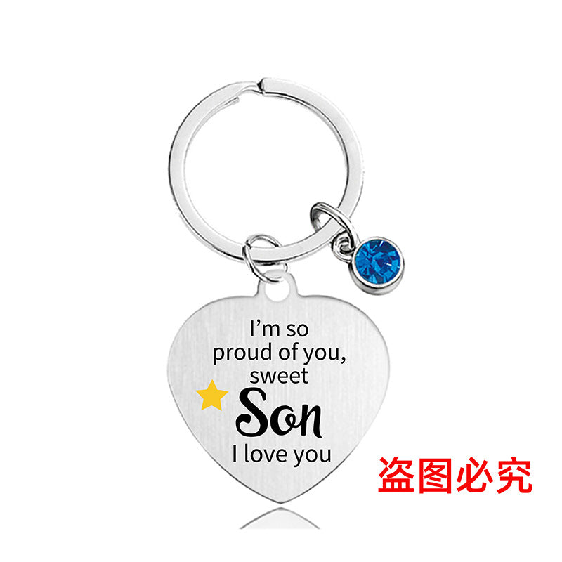 Wholesale Color Printed Blue Diamond Family Affection Inspirational Gift Metal Keychain Creative Keychain ACC-KC-Ganggu022