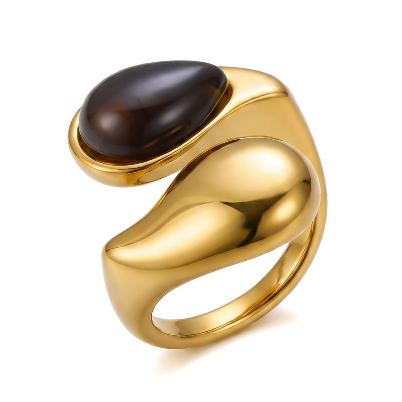 Wholesale Vintage Texture Tiger Eye Stainless Steel Multi-Layer Stacked Ring Jewelry Accessory
