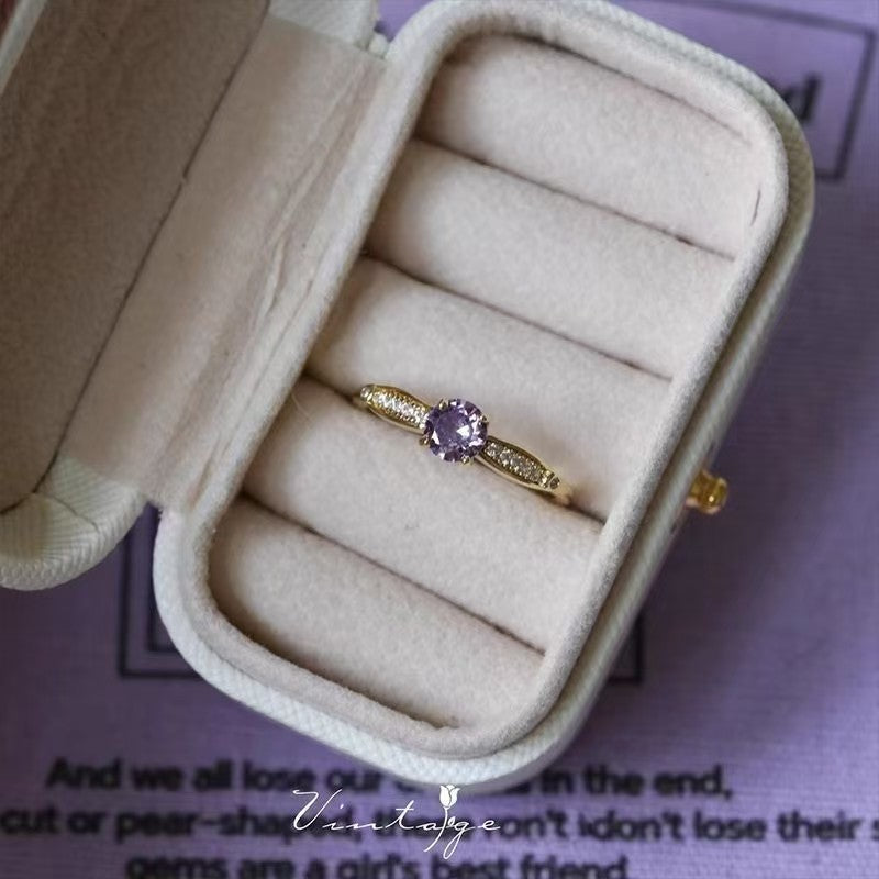 Wholesale French Stylish Adjustable Purple Zircon Ring Set Electroplated Alloy Geometric Four Piece Jewelry Accessory For Women Boutique Resale Gift