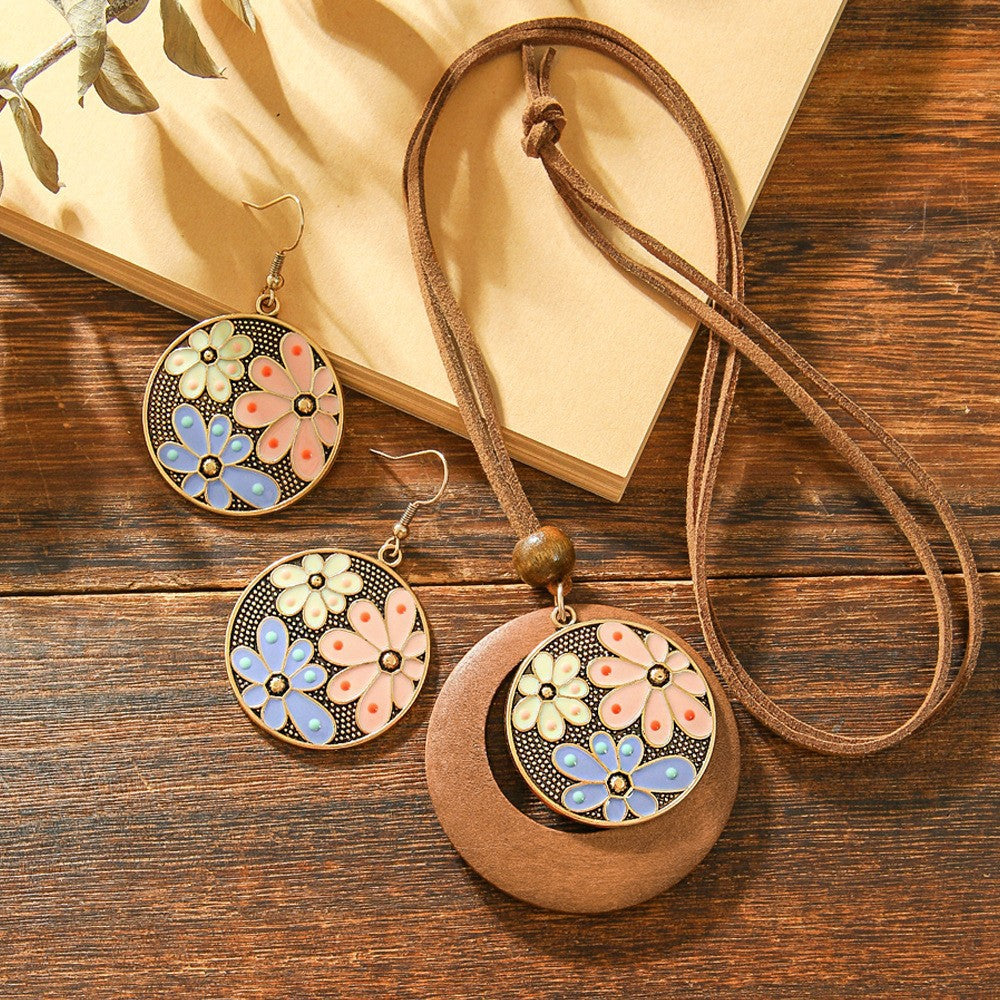 Wholesale Dripping Oil Bohemian Geometric Jewelry Set - Trendy Earrings and Necklace for Boutique Resale