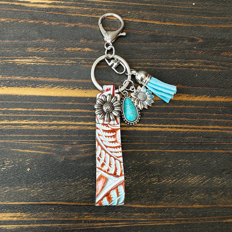 Wholesale Leather turquoise Western vintage keychain