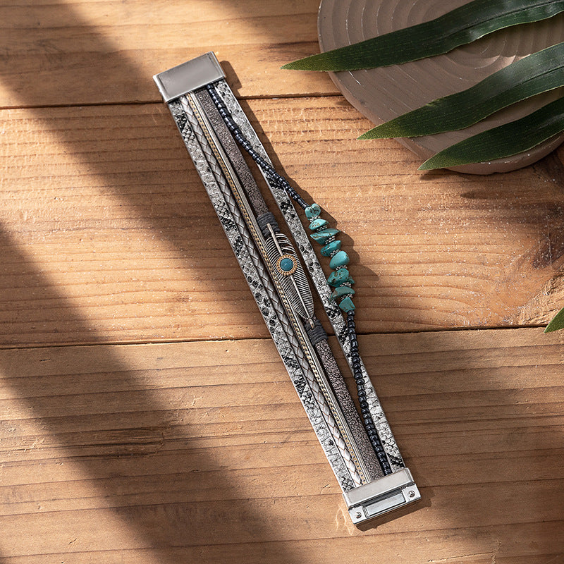 Wholesale Ethnic Turquoise Leather Bracelet